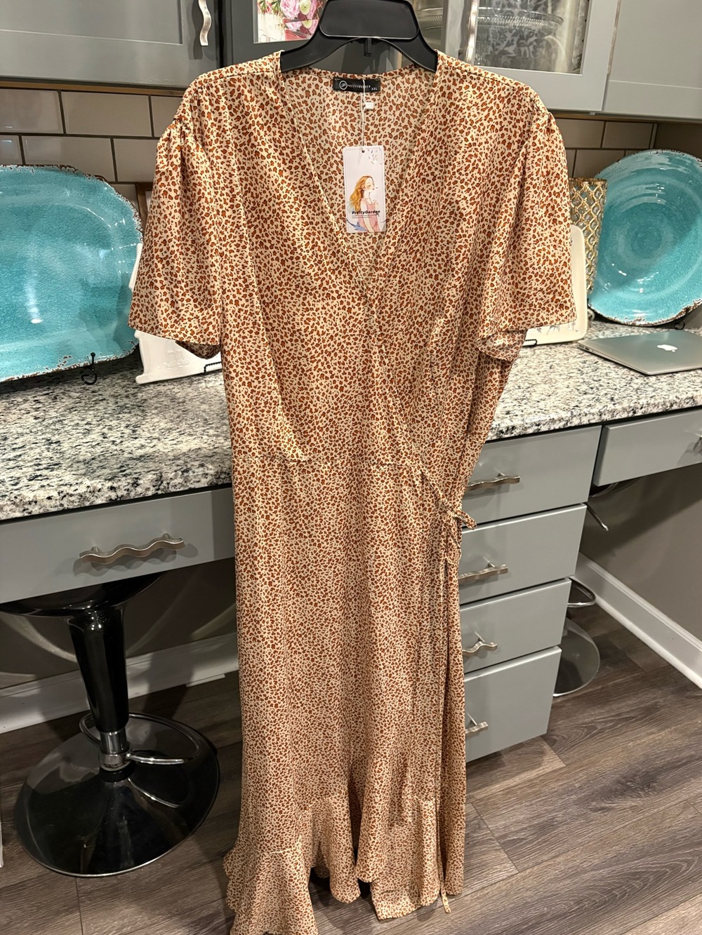 Animal Print Wrap Dress - Neutral Tan & Brown